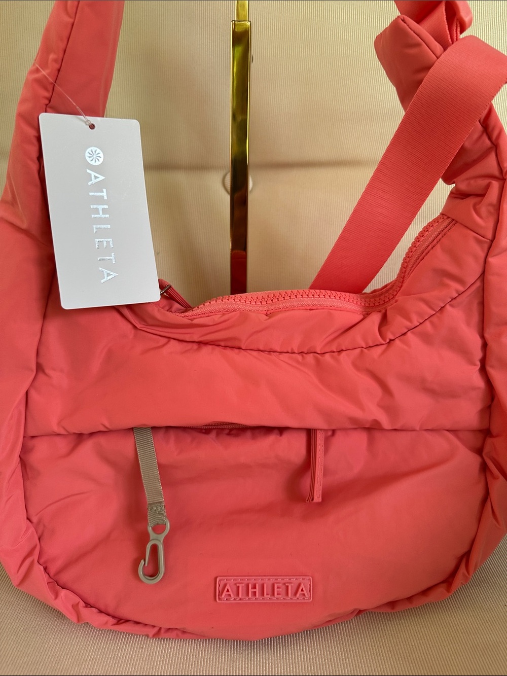 Athleta Power of She All about Small Coral Quilted Hobo Shoulder Bag NWT - Picture 7 of 13